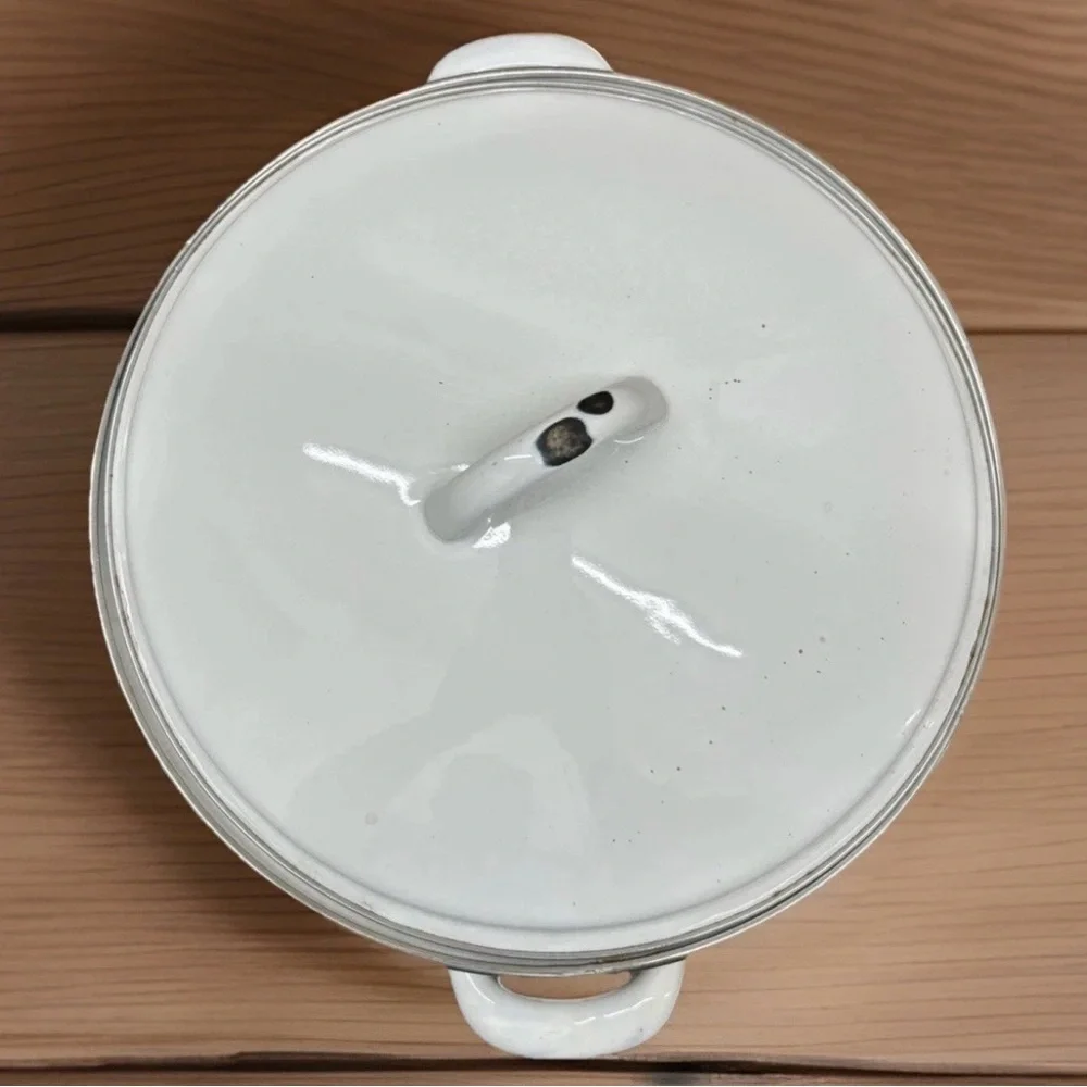 Vintage White Enamel Steamer Pot with Lid - Kitchen Cookware
